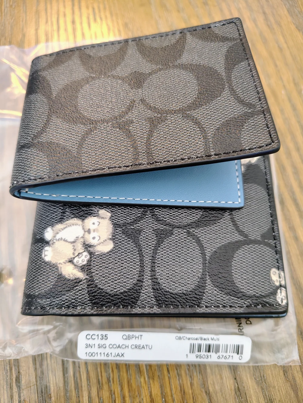 NWOT Coach Men's 3 In 1 Wallet Signature Canvas Happy Dog Creature CC135